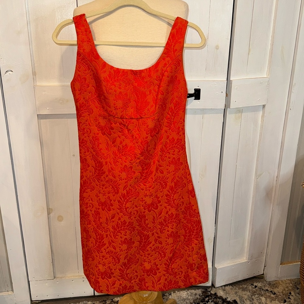 Anthropologie What Comes Around Goes Around Orange Brocade Sleeveless Dress